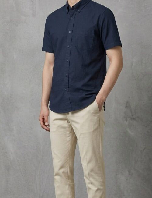 Áo sơ mi nam cộc tay Uni oxford màu xanh navy
