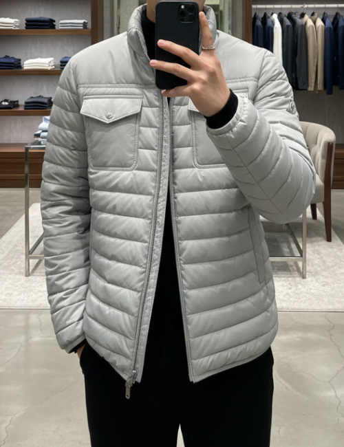Áo phao nam Chevron màu ghi sáng sz 100,105