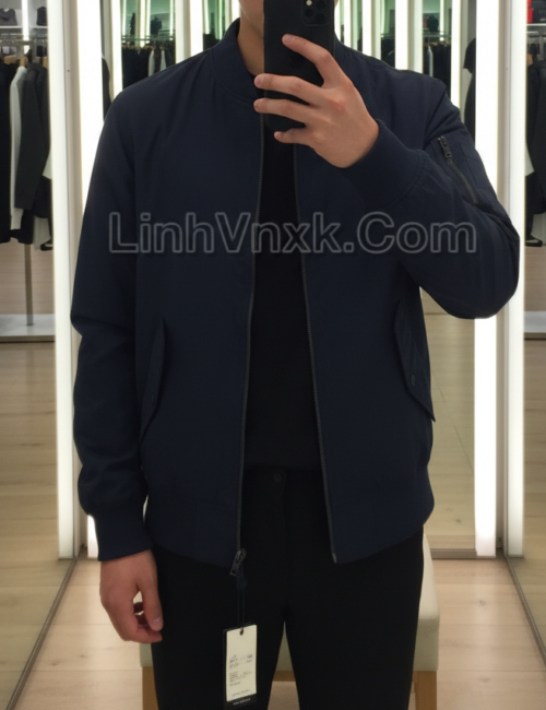 áo khoá gió bomber lót cotton uni màu xanh navy