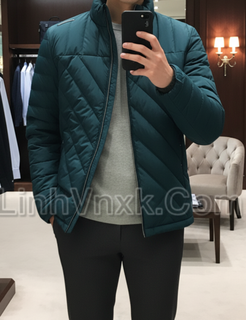 Áo khoác golf lông vũ Macaw xanh cổ vịt
