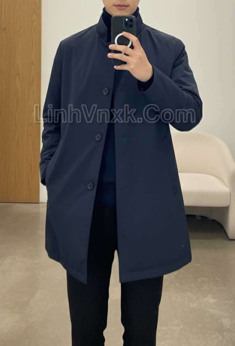 Áo măng tô 2 lớp chống gió, kháng nước xanh navy