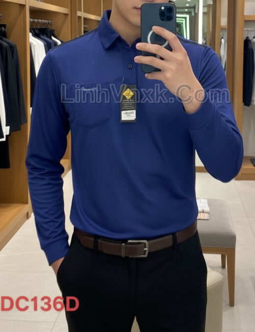 Áo polo golf dài tay Crocodile xanh blue