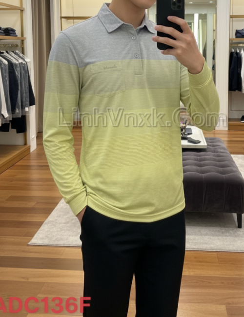 Áo polo golf dài tay Crocodile ghi phối vàng