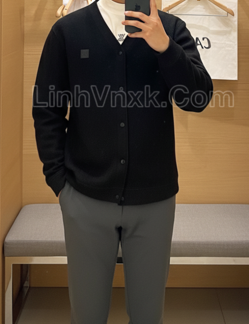 áo cardigan nỉ golf màu đen