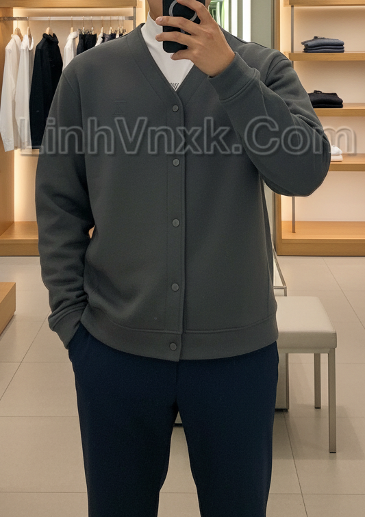 áo cardigan nỉ golf màu xám