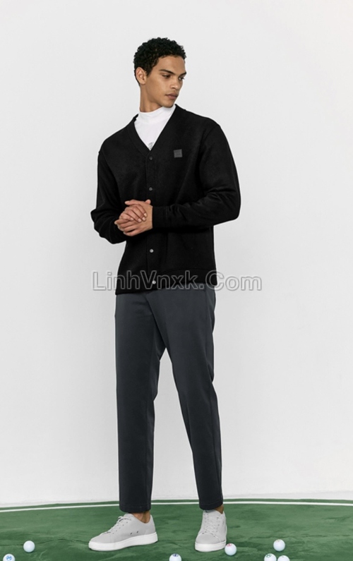Áo cardigan nỉ golf màu đen