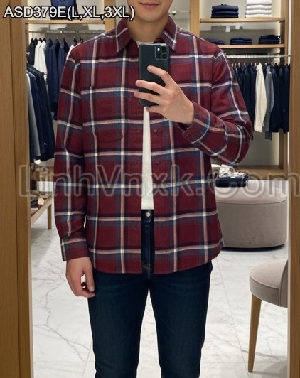 Sơ mi dài tay kẻ caro American Eagle đỏ Big size