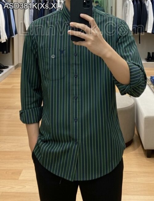 Sơ mi dài tay American Eagle sọc xanh rêu (XS, XL)
