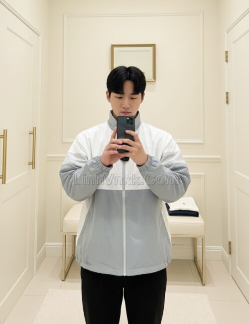 Áo khoác gió lót lưới spao hàn quốc unisex ghi trắng