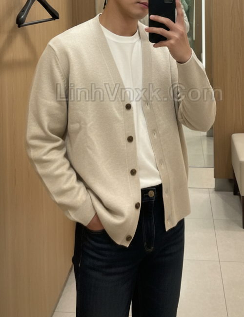 áo cardigan len nam màu be