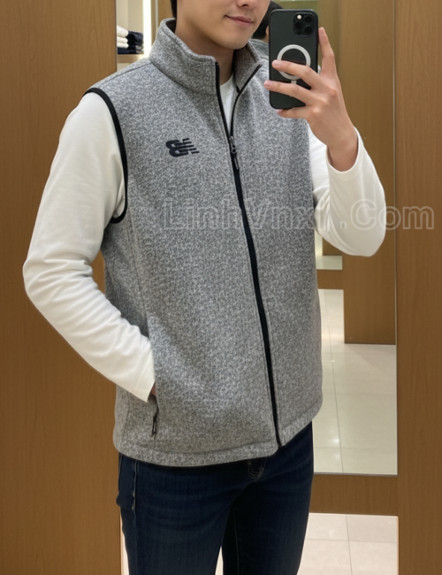 áo gile len nỉ màu ghi