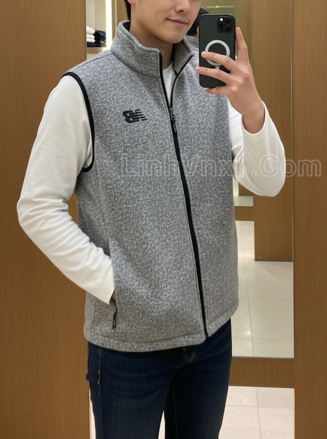áo gile len nỉ màu ghi