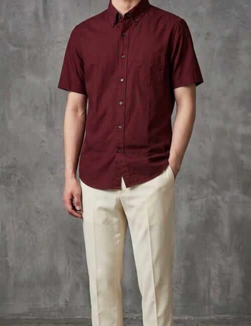 Sơ mi nam cộc tay oxford Uni xuất Nhật màu đỏ mận sz XL