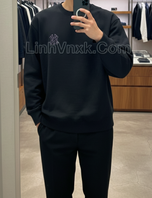 Áo nỉ NY unisex xuất Hàn màu đen