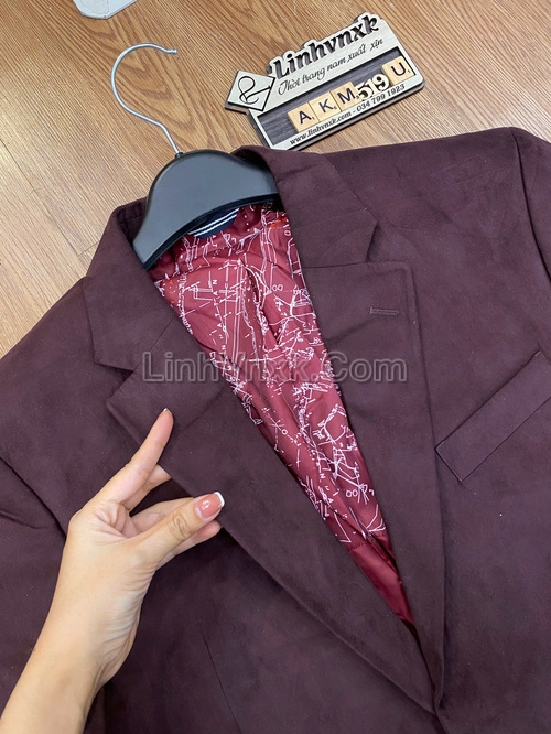 Áo khoác da lộn xuất Âu màu đỏ nâu