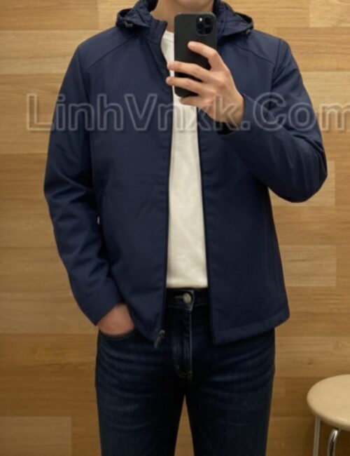 Áo gió golf giấu mũ 1 lớp Crocodile navy đậm