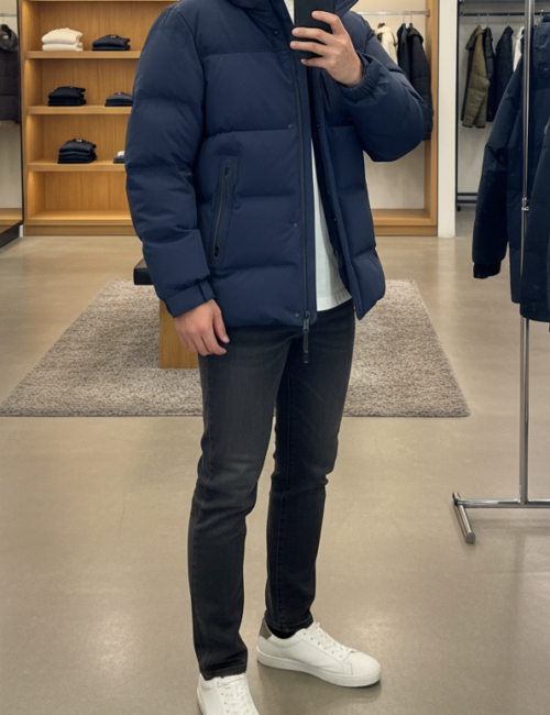 Áo khoác parka lông vũ chống nước xanh navy
