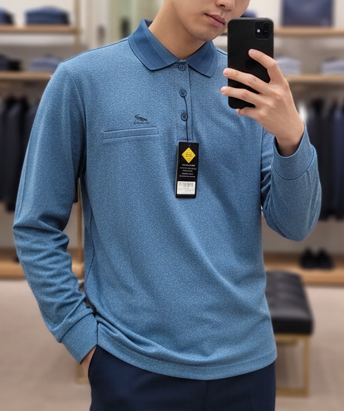 Áo polo golf dài tay Crocodile xanh chàm