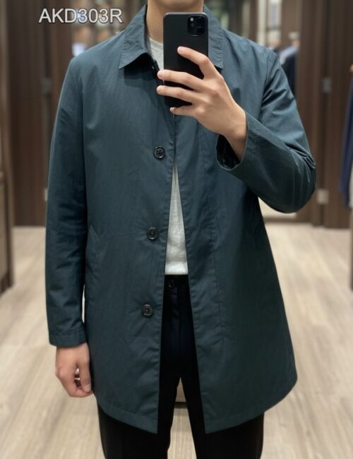 Áo trench coat nam xanh rêu 2in1 AKD303R sz 100