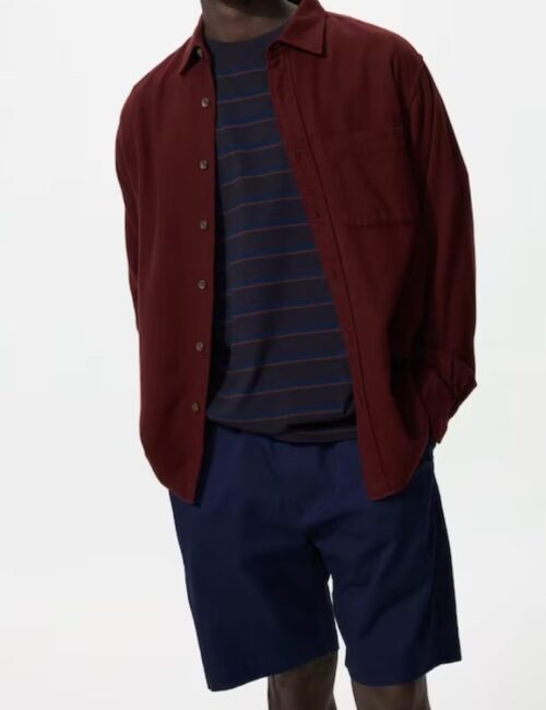 Sơ mi Uni flanel regular màu đỏ mận