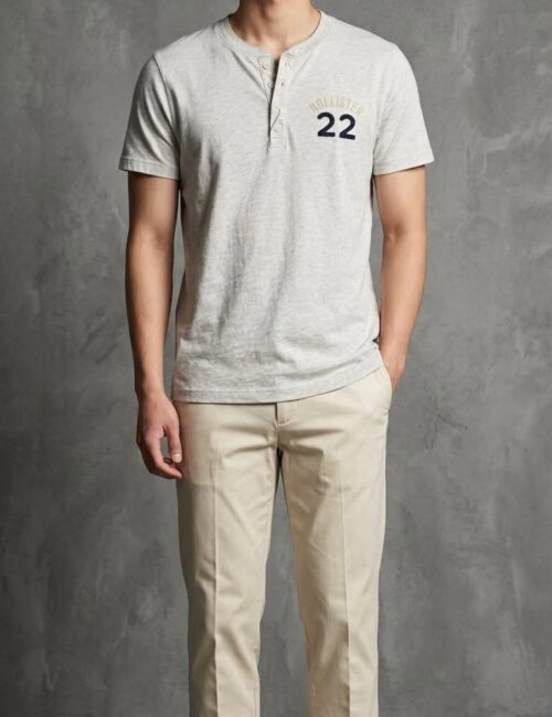 Áo thun nam cổ trụ cotton màu ghi sáng