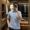 Áo polo golf thể thao kẻ xanh dương