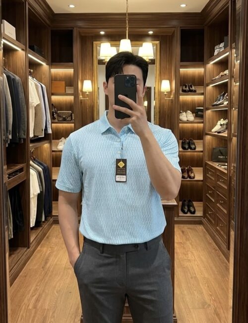 Áo polo golf thể thao xanh hoạ tiết big size