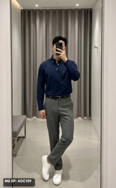 Áo polo dài tay thể thao xuất Nhật xanh navy