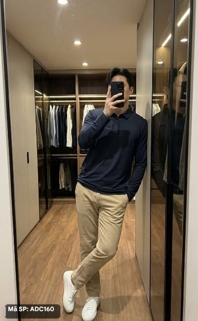Áo polo golf thể thao dài tay hàn quốc xanh navy