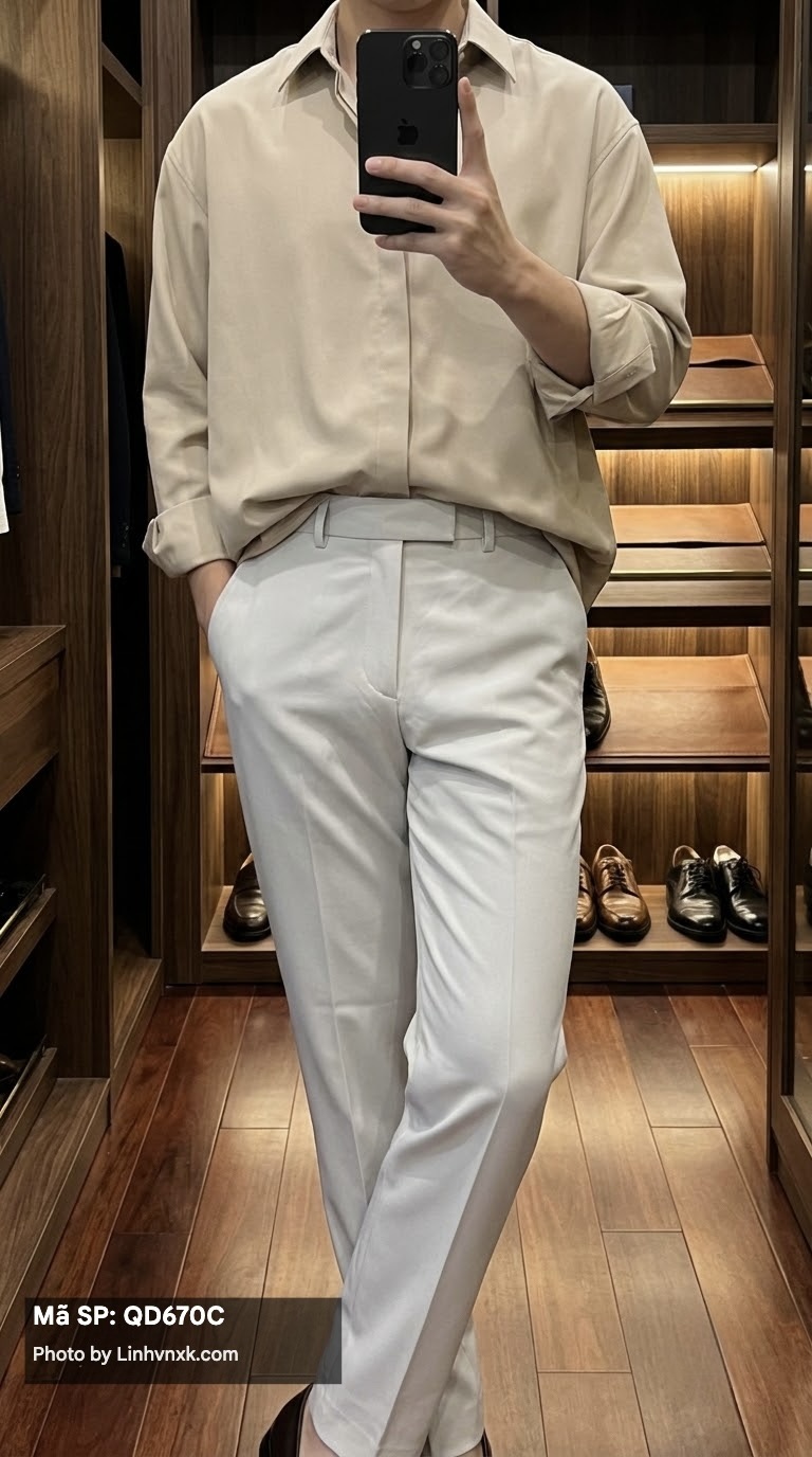 Quần âu hàn quốc slimfit màu trắng ghi